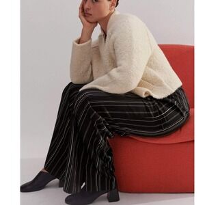 ME+EM Black Pinstripe Wide-Leg Trousers